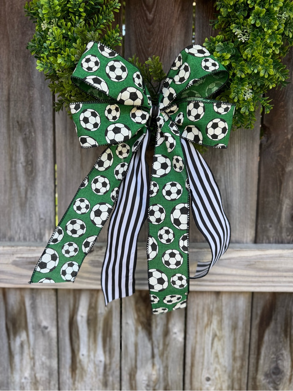 Green Soccer Ribbon Wreath Bow - Picture 5 of 6